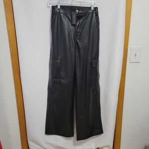 Women's Hunter & Brown Black Faux Leather Cargo Pants, Size L, New with tags